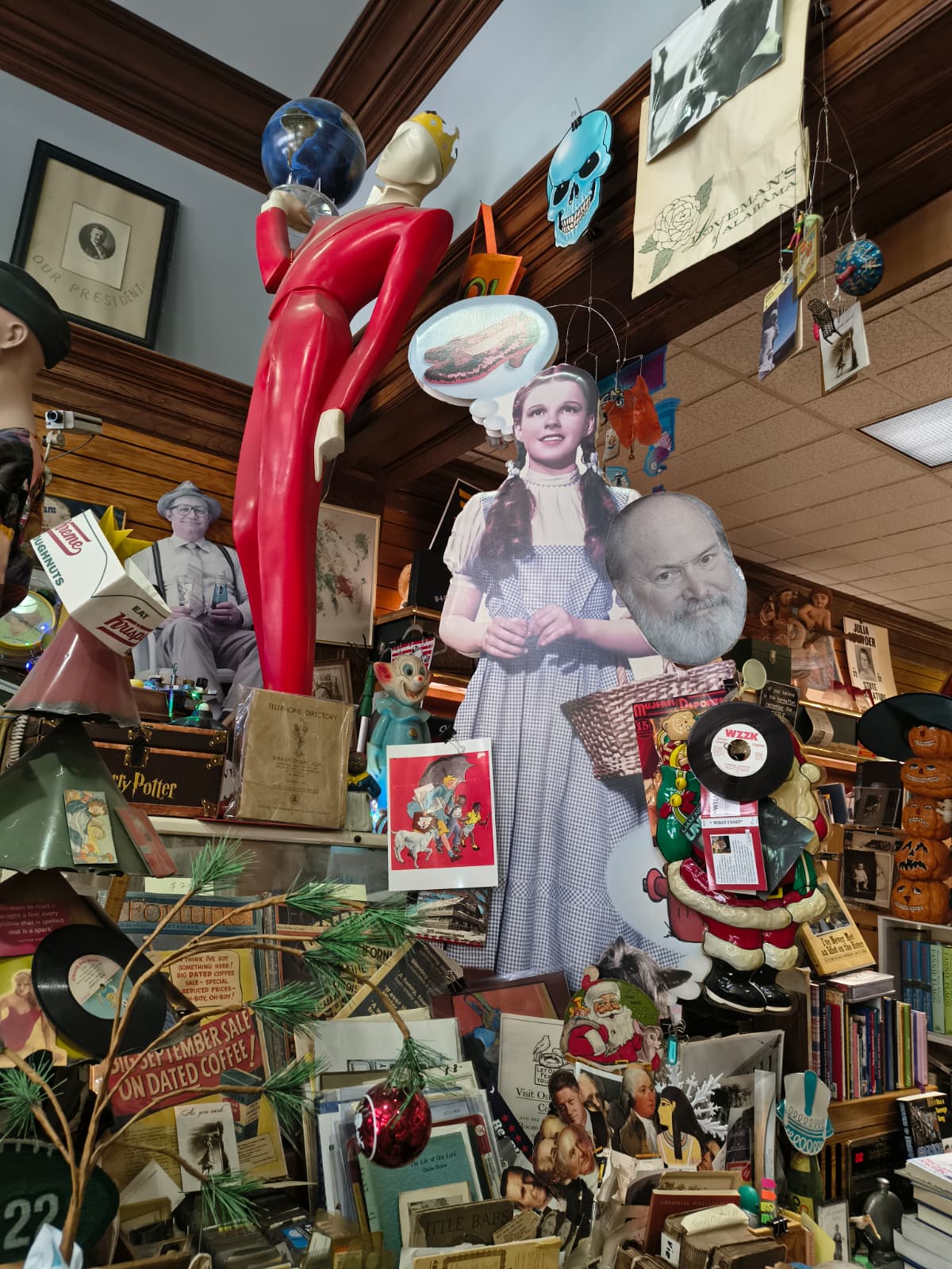 a part of the bookstore decorated with characters and vinyl