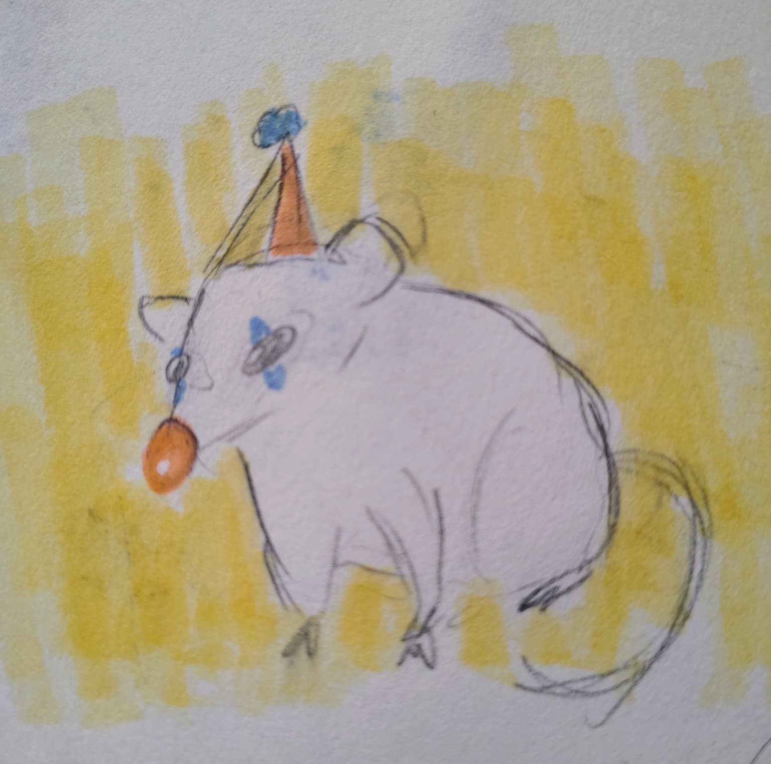 doodle sketch of a rat with clown makeup